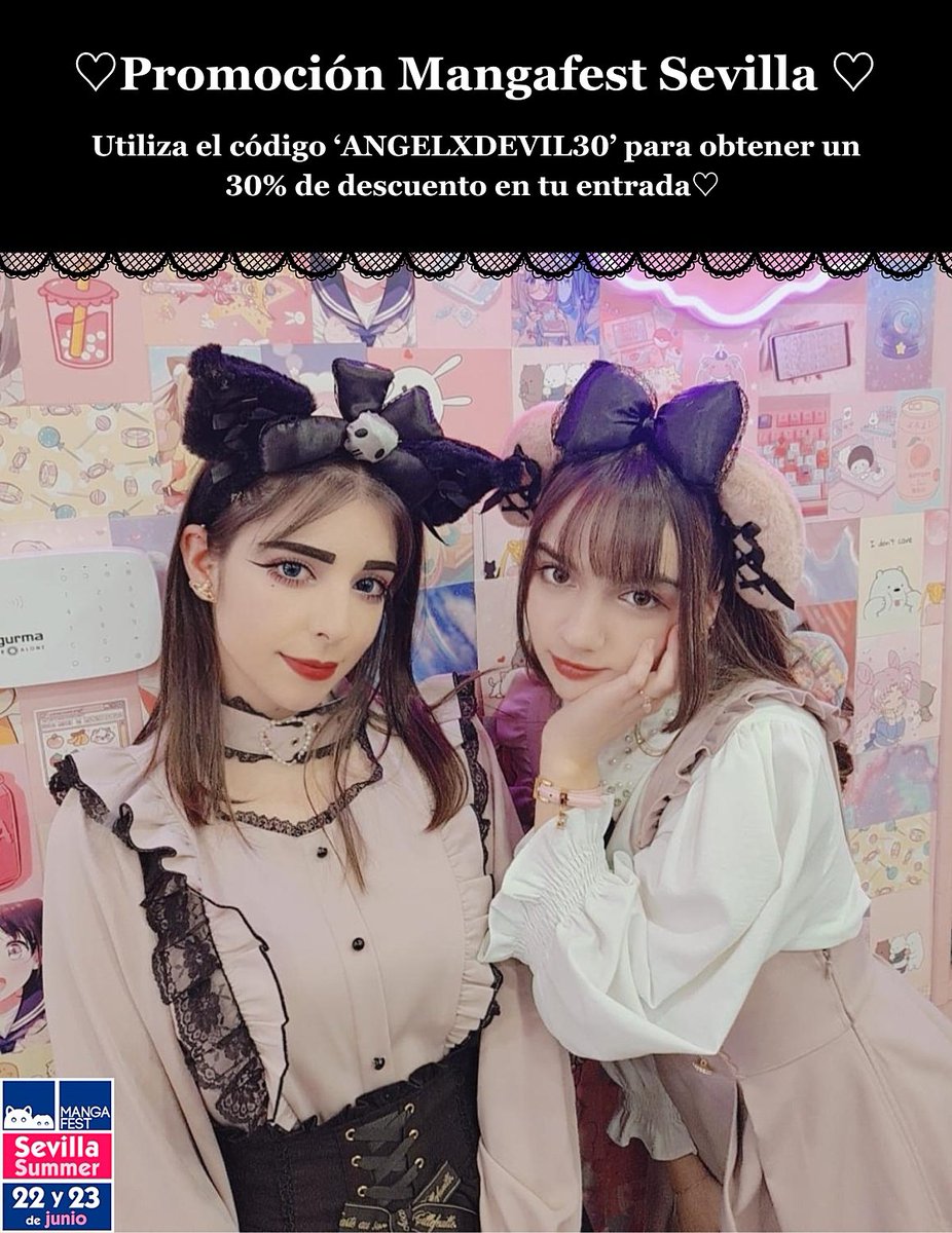 AngelxDevilx_'s tweet photo. ¡AngelxDevil acudirá a Mangafest Sevilla!🩷💜
Como ya comentamos el otro día, asistiremos a Mangafest Sevilla Summer en calidad de talento. ¡Estaremos los dos días así que no te lo pierdas!😇Próximamente publicaremos nuestro horario y más sorpresas😈
#idol #altidol #angelxdevil https://t.co/HqbclVJTdS