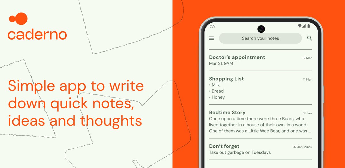 We've done a major update of the Caderno app, 12 years after its release. 🎉

It includes a new icon, a big redesign, and new features like search, backup and dark mode. Plus we're finally testing revenue models for the app.

Check it out: play.google.com/store/apps/det…