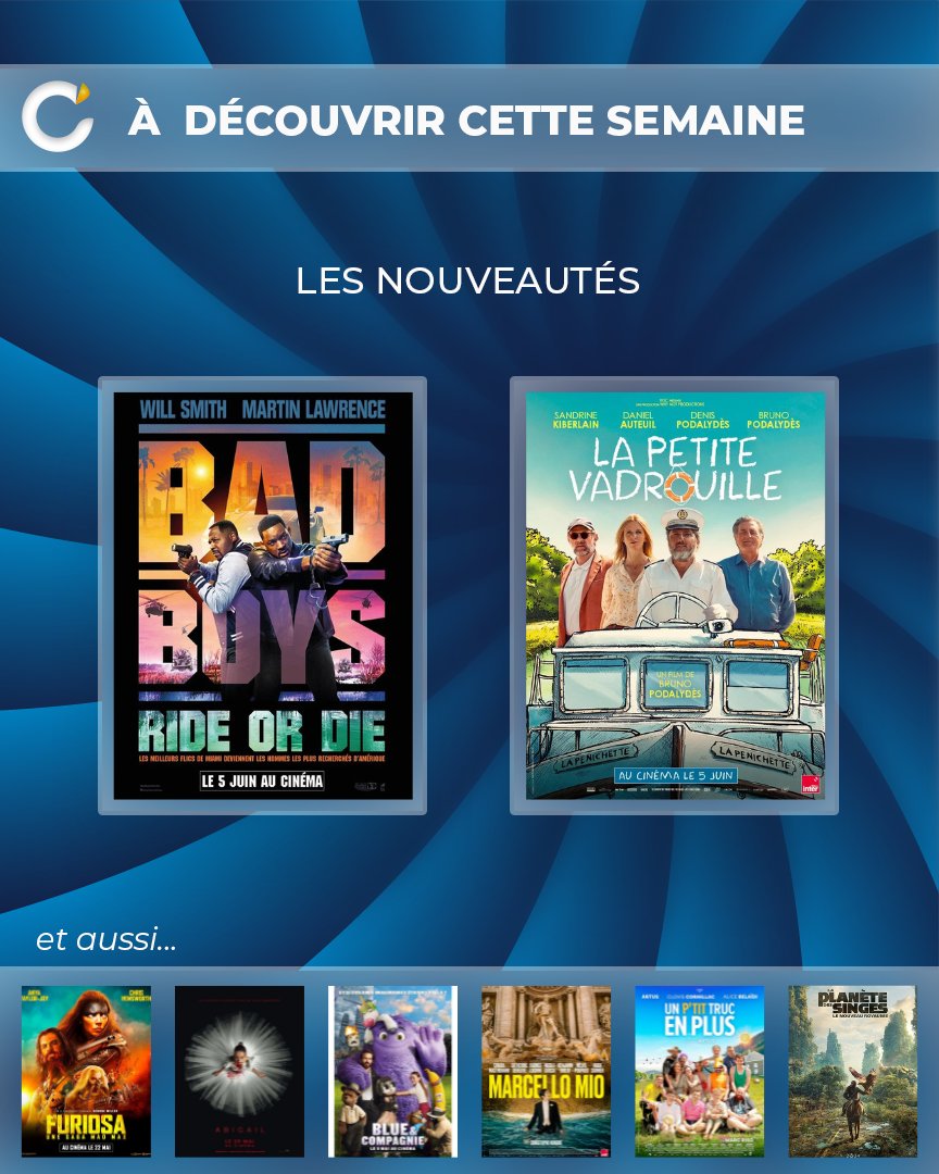 stseb44's tweet photo. 🎬 SORTIE DU 5 JUIN 2024 🎬 
.
À partir de mercredi venez découvrir :
🔹Bad Boys : Ride or die
🔹La petite vadrouille
.
Il quitte l’affiche ce mardi soir : 
▪️ Back to black
.
Résa :  https://t.co/RhozJoWOKx... ou directement à nos caisses 😉 https://t.co/TNl6ZSj3It