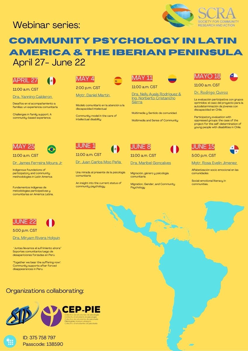 Join SCRA: Community Psychology in Latin America and the Iberian Peninsula, weekly through June.