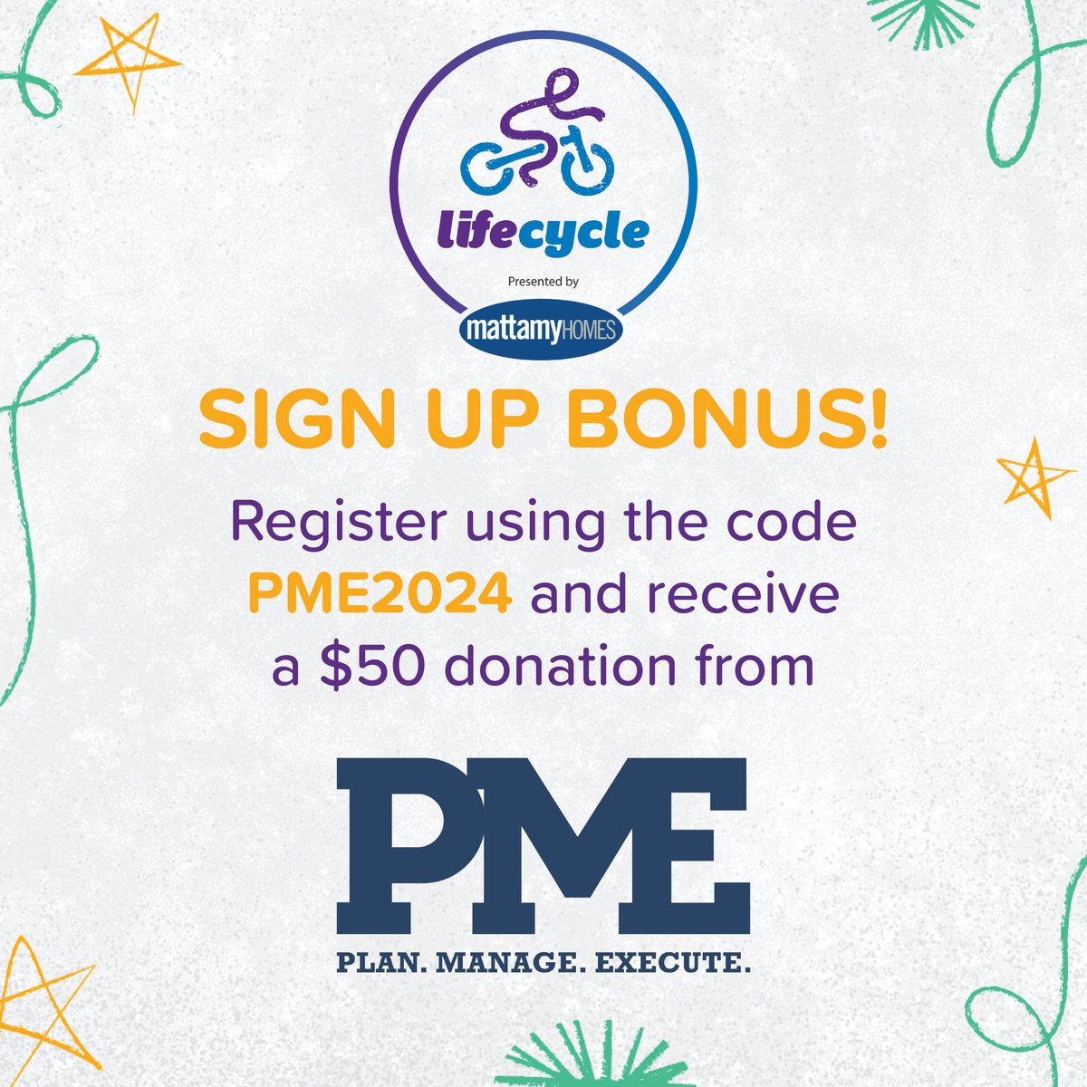 Today is the BEST day to sign up for Life Cycle, presented by Mattamy Homes - not only is it world bike day, PME Inc. will add $50 to every NEW registrant fundraising page until June 4, to a max. of $10K!

Sign up using the code PME2024!

LifeCycleForKids.com