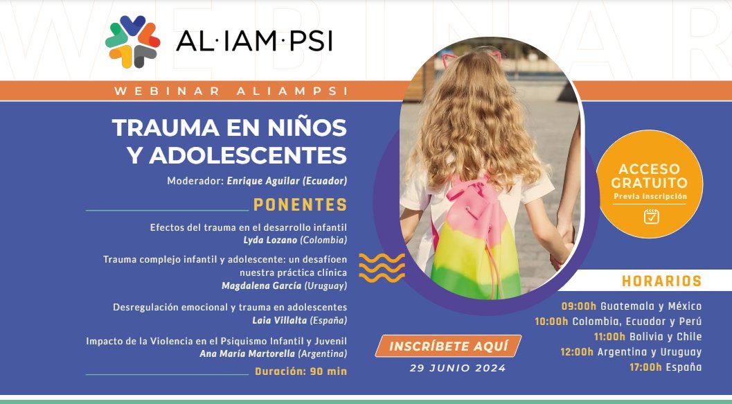 Evento de interés AEPNYA:

Webinar ALIAMPSI "Trauma en niños y adolescentes"

🗓️29 de junio, 17h
🔓Acceso gratuito
👤 Con la participación de la Dr. Laia Villalta, vocal de nuestra JD.

Más información e inscripciones: aepnya.es/eventos-de-int…