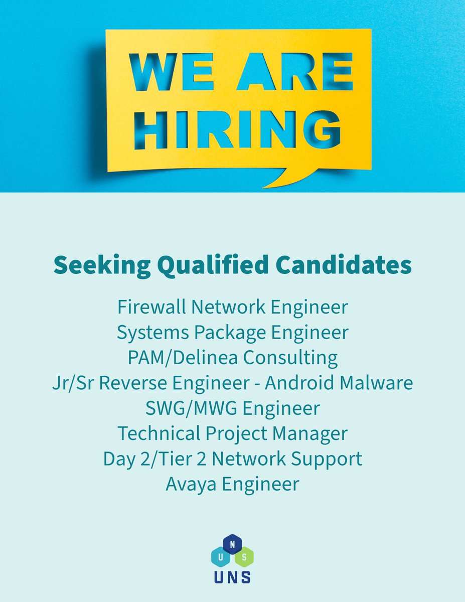 UNSincjobs's tweet photo. #Cybersecurityjobs #InfoSecJobs #TechJobs #HiringCyberSecurity
aolson@unsinc.com https://t.co/j9XvCvpflV