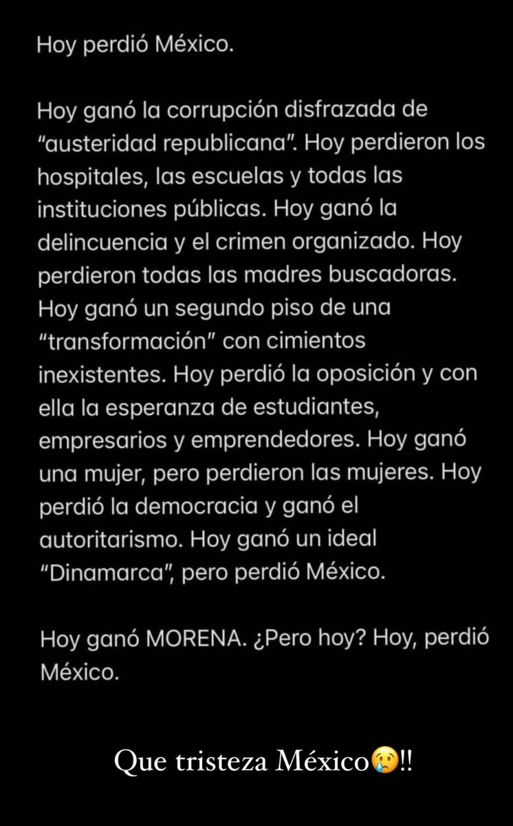 Cuanta razón en tus palabras hijita, me siento muy orgulloso de ti y que a tu corta edad tengas la, claridad, madurez y la inteligencia para darte cuenta de todo lo que perdió México y los mexicanos, el pueblo tendrá lo que merece y por lo que voto !!!