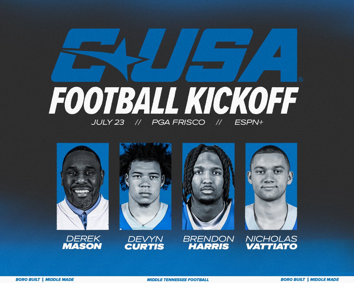 Middle Tennessee Football (@mt_fb) on Twitter photo .<a href="/CoachDerekMason/">Derek Mason</a>, <a href="/TheDevynCurtis/">Devyn Curtis</a>, <a href="/brendonharris_/">Brendon Harris</a>, and <a href="/nwv_11/">Nick Vattiato</a> are headed to Frisco next month for <a href="/ConferenceUSA/">Conference USA</a> Kickoff! .<a href="/CoachDerekMason/">Derek Mason</a>, <a href="/TheDevynCurtis/">Devyn Curtis</a>, <a href="/brendonharris_/">Brendon Harris</a>, and <a href="/nwv_11/">Nick Vattiato</a> are headed to Frisco next month for <a href="/ConferenceUSA/">Conference USA</a> Kickoff!