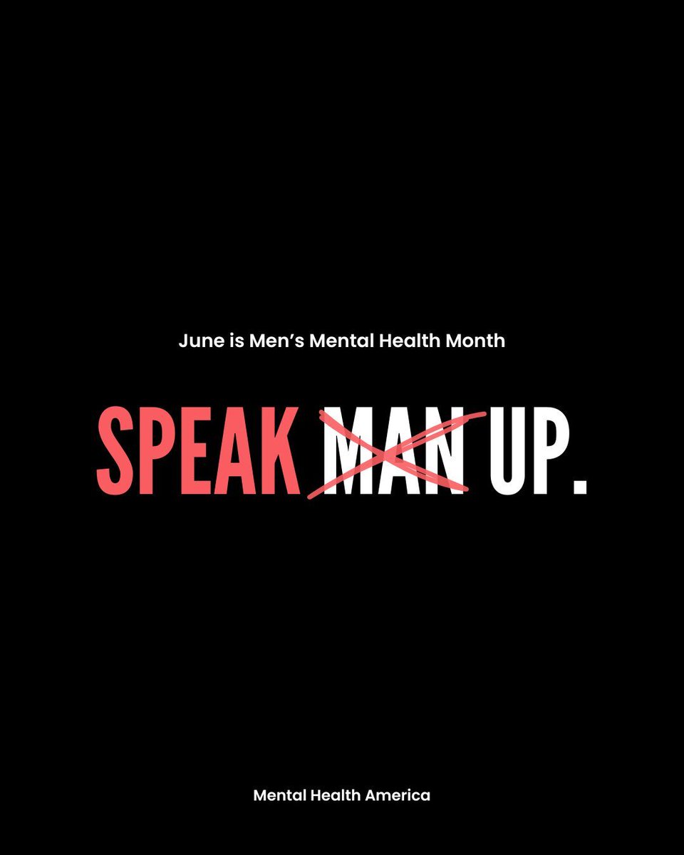 MentalHealthAm's tweet photo. June is #MensMentalHealthMonth. Let’s shift the conversation around men’s mental health this and every month! Remember: asking for help with your mental health isn’t a sign of weakness - it’s a sign of strength. ❤️

Take a free mental health screening at https://t.co/a9IPvfkJ1o. https://t.co/Phxam8twS8