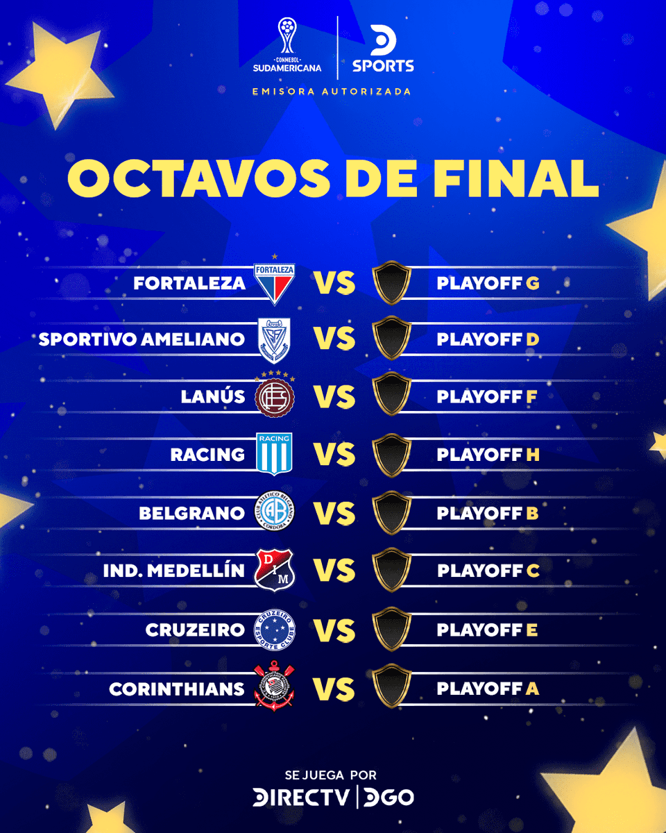 ¡QUEDARON DEFINIDOS LOS OCTAVOS DE FINAL DE LA CONMEBOL #SudamericanaEnDSPORTS! 🔥🏆

¡Se juega por DIRECTV y @dgo_latam! 📺📱