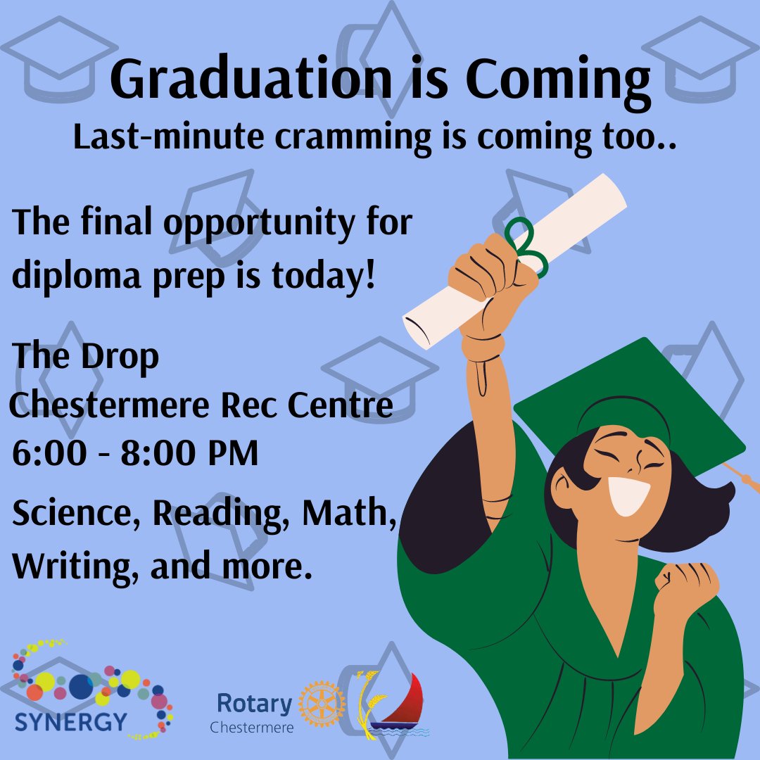 SynergyInvolved's tweet photo. Diploma prep is a scary concept, there's so much pressure on just one test. We are here to make it easier with free tutoring and diploma prep. Today from 6-8 PM is the final day to join us at The Drop for all your study needs. https://t.co/t5gVQeifZT