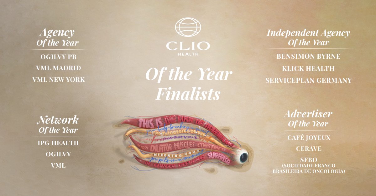 The_Clios's tweet photo. We are thrilled to announce the 2024 #ClioHealth "Of the Year" Finalists!
We will announce the winners live during the awards show on June 12th. Will we see you there? Tickets are on sale now: https://t.co/i0FzVaBf7n https://t.co/h3bKkR1uDn
