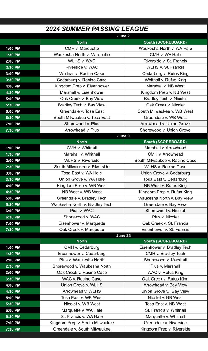 7 on 7 Passing league Schedule