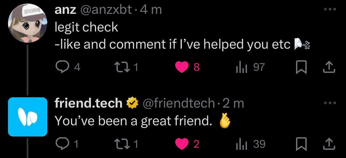 ftssc69inu's tweet photo. Short love story @friendtech 😸😸😸 https://t.co/YnMCue8b0V
