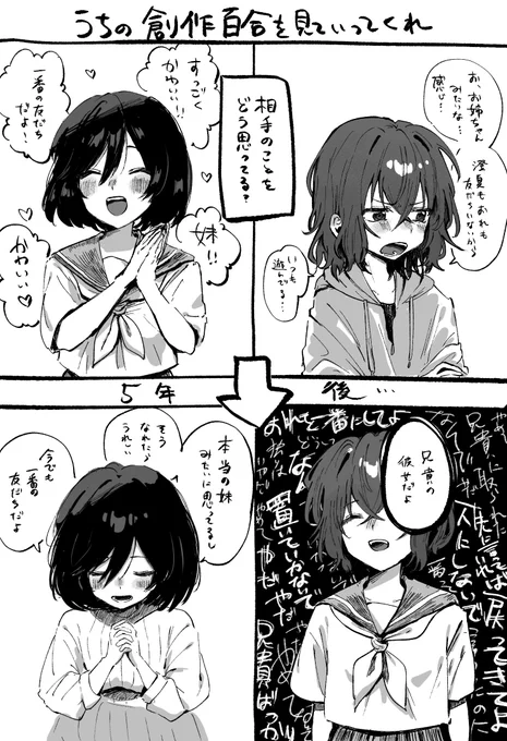 俺の創作百合を見てってくれ
クソ重感情抱きながら笑顔で隠す女が好きなんだ 