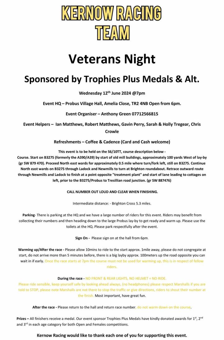 VeloUK's tweet photo. EVENTS A club TT selling out! Who would have thought it! -- Kernow Racing Teams Vets only Time Trial on the 12th June has sold out ๐๐ฅ๐พ๐ดโโ๏ธ.
#startlists #racenotes https://t.co/dr1V2zRZ3H