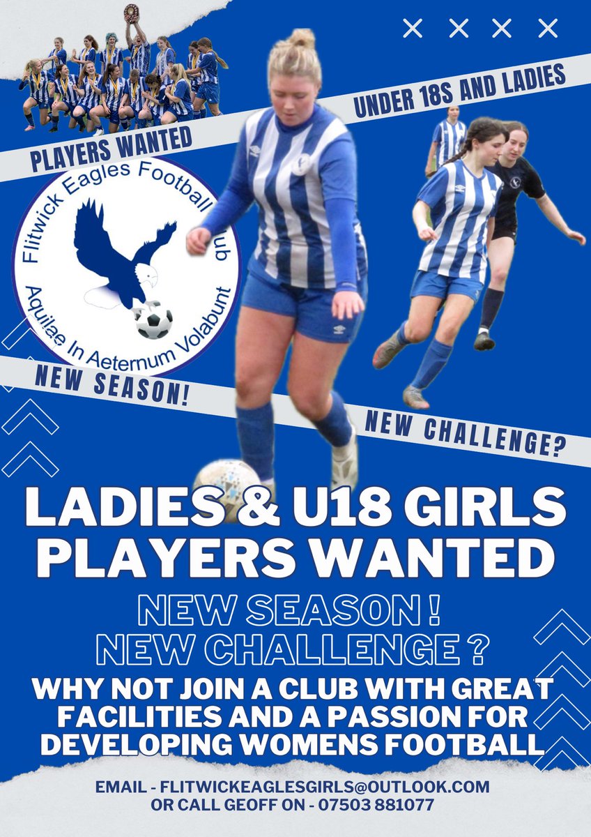 🦅🦅🦅

We are looking for u18 girls for an established team

And Ladies for our brand new teams 

⚽️⚽️⚽️