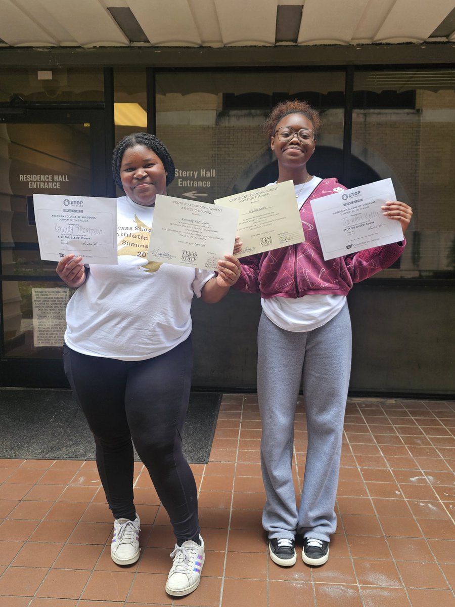 AliefTaylorSM's tweet photo. Congrats to our student aides Kennidy and Jayden for completing Athletic Training Summer Camp at Texas State University last week. They learned key techniques to help prepare them for this upcoming year. Way to go ladies! #atsm #sportsmedicine #aliefproud https://t.co/HPJBikLWxN