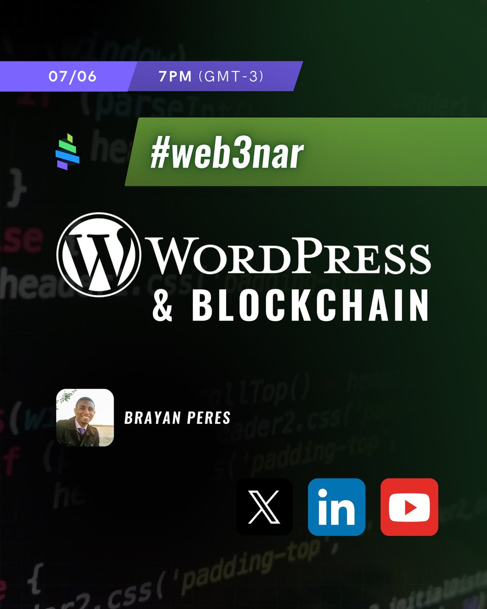web3dev_'s tweet photo. Transform your tech journey! Join our upcoming #web3nar “WordPress and Blockchain: Quick No-Code Solutions” with Brayan Peres and discover how to create powerful solutions without writing a single line of code. Sign up now and get ready for a unique learning experience. Don’t miss out! 

[https://t.co/osKbFQ3IiQ]

#Web3 #Blockchain #LowCode #WordPress