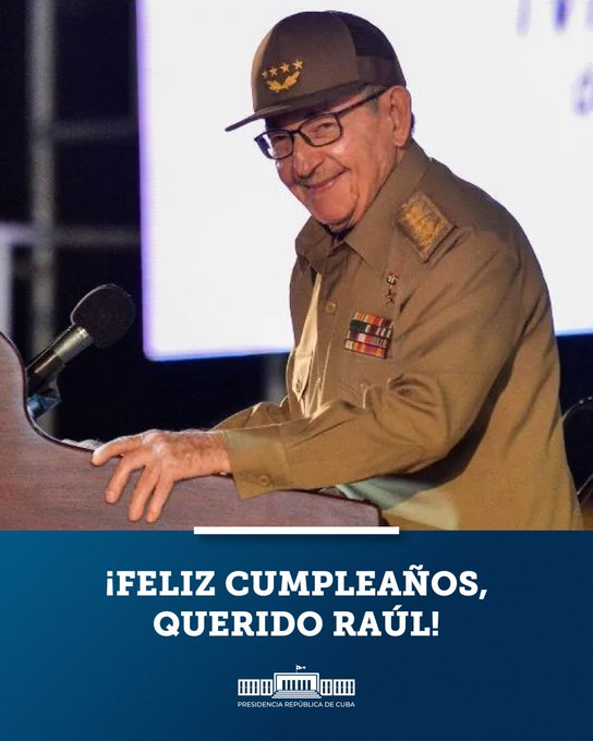 AmiguitosChe's tweet photo. Felicitaciones al General de Ejército, líder indiscutible de la Revolución Cubana en su 93 cumpleaños. #RaúlEsRaúl #CubaMined #DpeVillaClara #TenemosMemoria https://t.co/RdWJYHnjPK