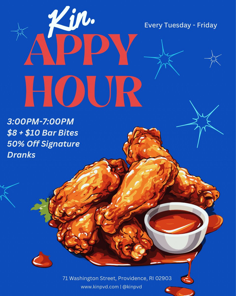 Starting tomorrow, drop in for Appy Hour at Kin! Food and drink specials every Tuesday - Friday 3pm-7pm!