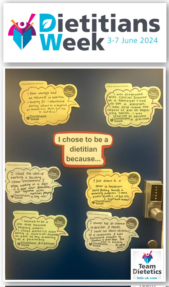 NHSL_Dietetics's tweet photo. #DW2024 *I chose Dietetics because.... *

Our Renal Dietetic Team share why they chose to be Dietitians! 💙
@BDA_Dietitians
@bda_renal
#WeAreDietetics
#TeamDietetics
#WhatDietitiansDo
@gwalker_gillian https://t.co/cYslZYGQfJ