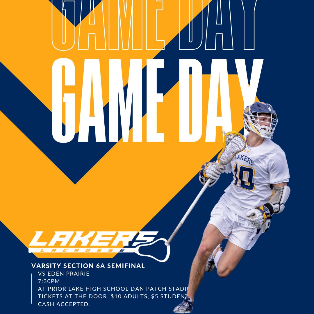 🚨 SECTION SEMIFINAL GAME DAY🚨

🗓 : Monday, June 3
🆚 : Eden Prairie
⏰ : 7:30pm
📍 : Prior Lake High School Dan Patch Stadium
🎟 : Tickets at the door. $10 adults, $5 students. Cash accepted.
📹 : pllakers.live