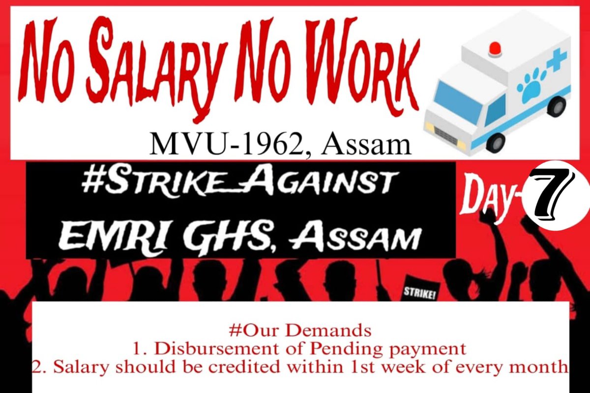 DrDeep007's tweet photo. #No_Salary_No_Work
#Noncooperation_Against_EMRI_GHS
MVU 1962 Doctors &amp; staffs are not getting salary for 2 months. Pay deduction, frequent transfer, mental harassment &amp; many more 
@himantabiswa 
@ATULBORA2
@vet_dept_assam
@Dept_of_AHD
@gvkemri108assam
@GVKEMRIOnline https://t.co/yJuTRnfY4W