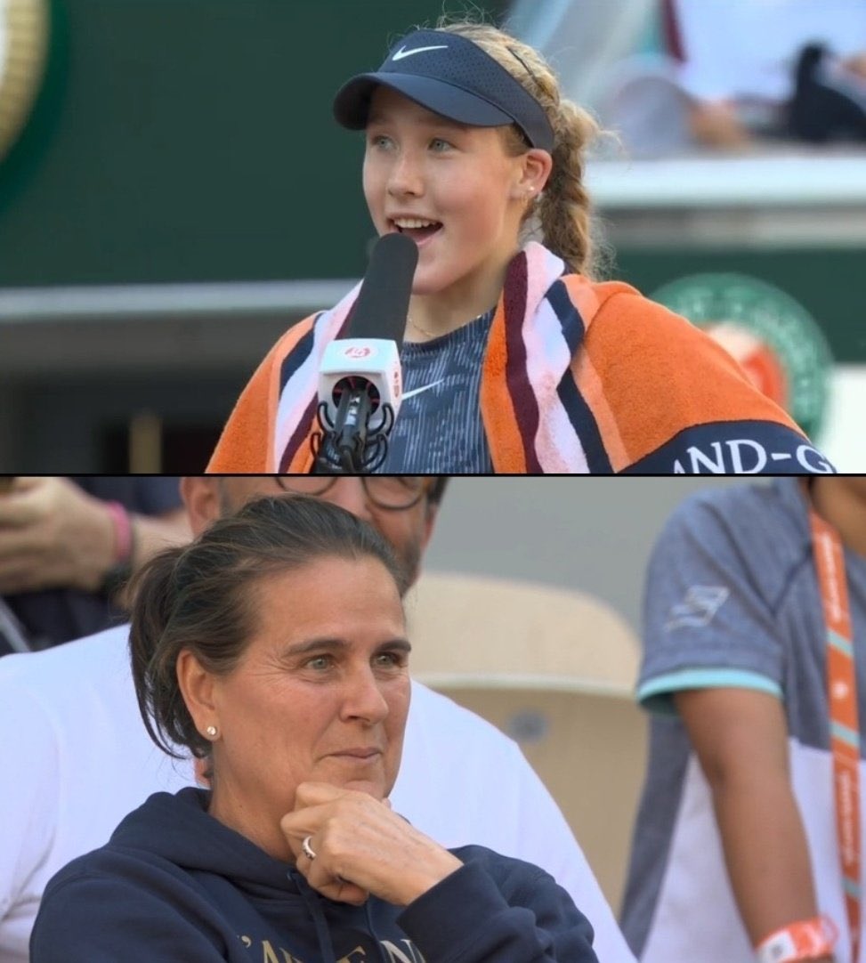 TheTennisLetter's tweet photo. Mirra Andreeva after reaching Roland Garros QF at age 17

Bartoli: “You’re extremely young. But when I watch you play you have all the shots and answers. You’re extremely calm. How do you do it?”

Mirra: “We have to thank my coach for this. It’s also her work.. we’ve worked on it together. The last few months we’ve been working together. I feel like I’m improving. I’m really happy you can see that I stay calm in the tough moments. I’ve been working on it really hard. I’m really happy it pays off” ❤️