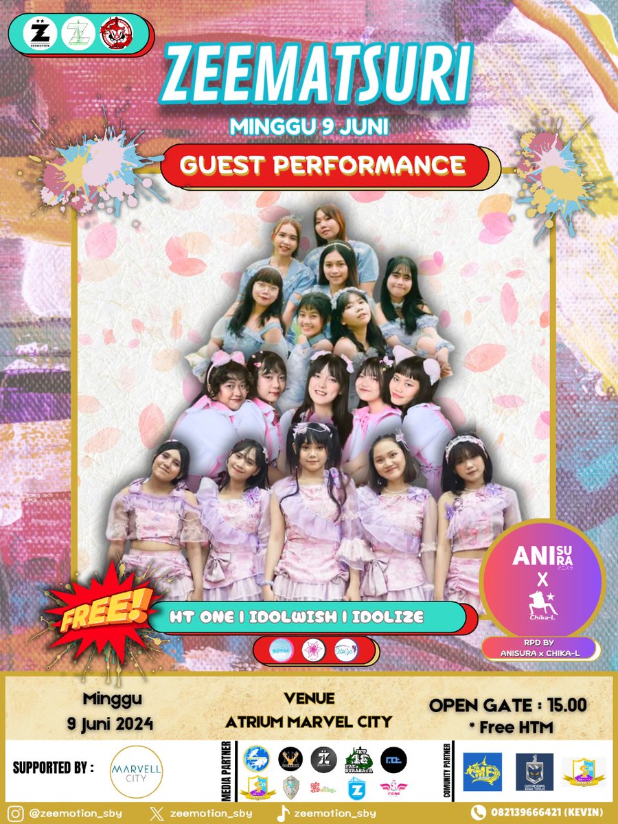 Join us for ZEEMATSURI on Sunday, June 9th! 🎤 Guest Performances 🎤 @htone_official | @idolwish_official | @idolize.official 📍 Venue: Atrium Marvel City 🕒 Open Gate: 15.00 FREE ADMISSION!