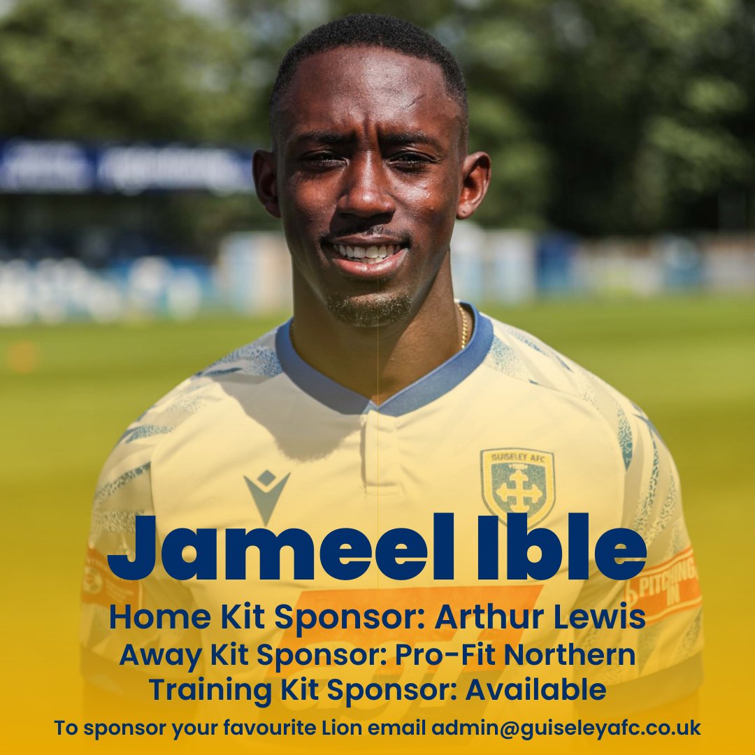 GuiseleyAFC's tweet photo. 👏 | Thank you to Arthur Lewis for sponsoring @jameel_ible's home kit and to @ProNorthern for their continued support!

If you'd like to sponsor Jameel's training kit or another Lions player or staff member please email us on admin@guiseleyafc.co.uk

#GAFC #GuiseleyTogether https://t.co/pF1kXSjgM9