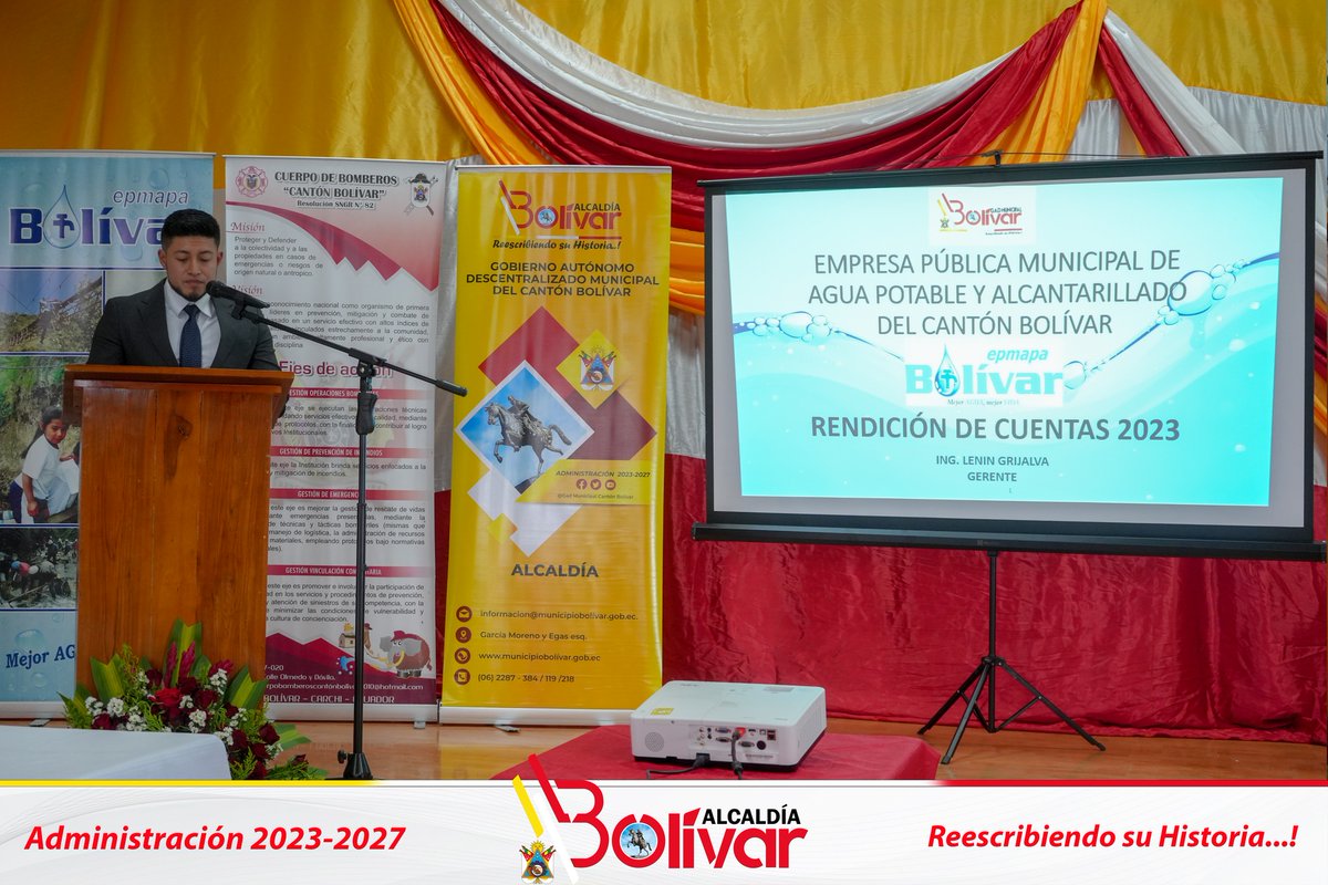 CantonGad's tweet photo. El 29 de mayo de 2024, se llevó a cabo el acto de Rendición de Cuentas por parte del GAD Municipal y su alcalde, el Ing. Livardo Benalcázar, junto con las entidades adscritas, como EPMAPA-B, Consejo Cantonal de Protección Integral de Derechos y el Cuerpo de Bomberos. . https://t.co/Y5JQZ7vACa