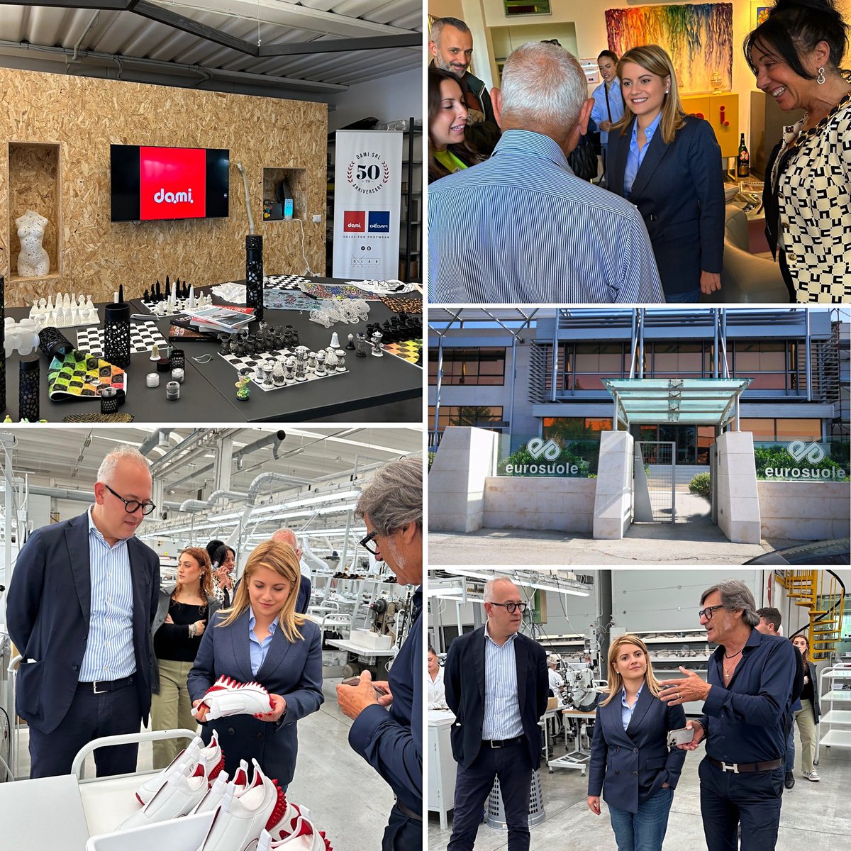 tripodimaria's tweet photo. Pomeriggio marchigiano dedicato al tessuto produttivo. Ho visitato importanti realtà manifatturiere della regione, come #EuroSuole, #Valmor e la #Dami di📍Monturano. La valorizzazione del #MadeInItaly è essenziale per accrescere il volume dell’export 🇮🇹. @Antonio_Tajani https://t.co/eAI8jrPt5I