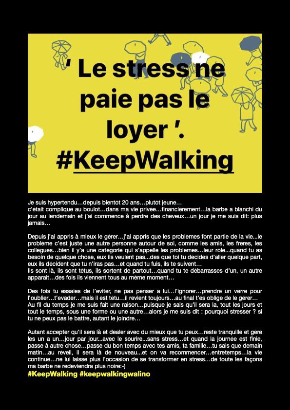 ziklecatra's tweet photo. Je suis hypertendu…depuis bientôt 20 ans…plutôt jeune…
c’était compliqué au boulot…dans ma vie privée…financièrement…la barbe a blanchi du jour au lendemain et j’ai commence à perdre des cheveux…un jour je me suis dit: plus jamais...
Depuis j’ai appris à mieux le gérer…j’ai appris que les problèmes font partie de la vie...le problème c’est juste une autre personne autour de soi, comme les amis, les frères, les collègues…bien il y’a une catégorie qui s’appelle les problèmes…leur rôle...quand tu as besoin de quelque chose, eux ils veulent pas...des que toi tu décides d’aller quelque part, eux ils décident que tu n’iras pas…et quand tu fuis, ils te suivent…
Ils sont là, ils sont têtus, ils sortent de partout…quand tu te débarrasses d’un, un autre apparait…des fois ils viennent tous au même moment...