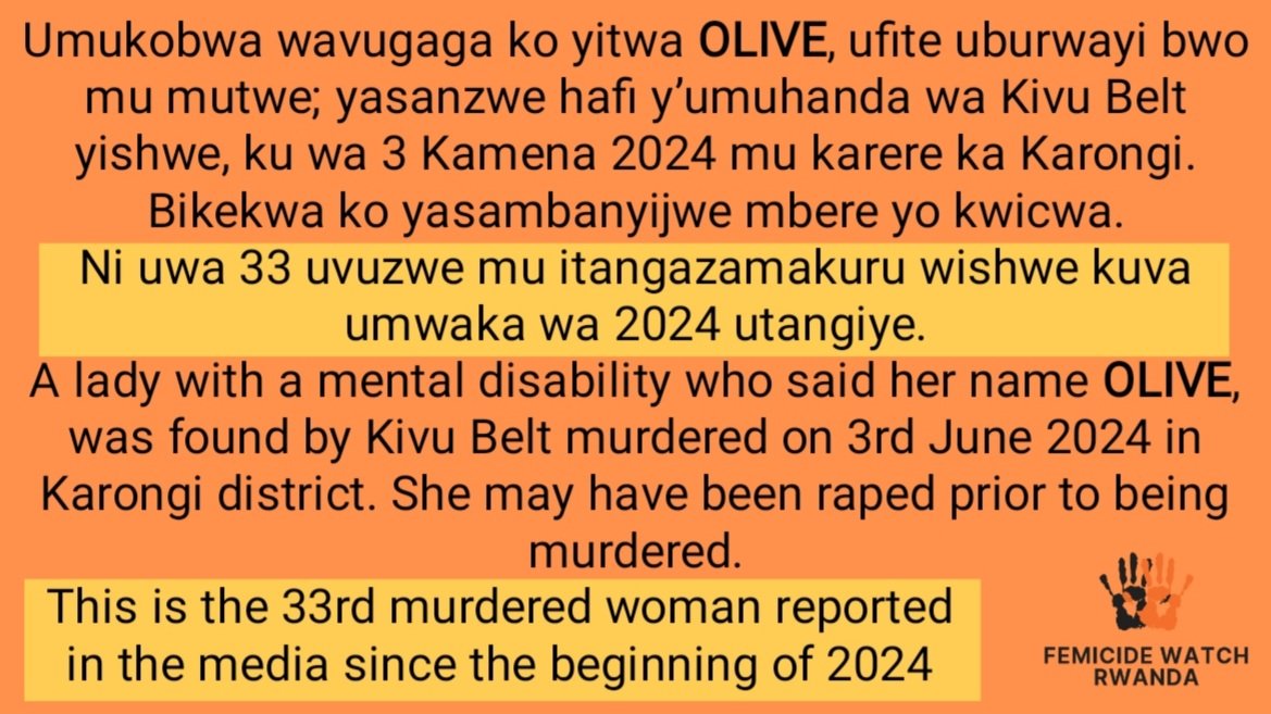 Ihumure_'s tweet photo. Olive's body was found by a child going to collect grass, at 6AM. Besides her body, were opened condoms & a trail of blood; & it was suspected that her murderer(s) first raped her.
May Olive🕊️💔rest in peace🙏🏾
#SayTheirNames #CountThem #EndFemicide #StopFemicide #RwOT #RwOX https://t.co/BUZvExSR5r
