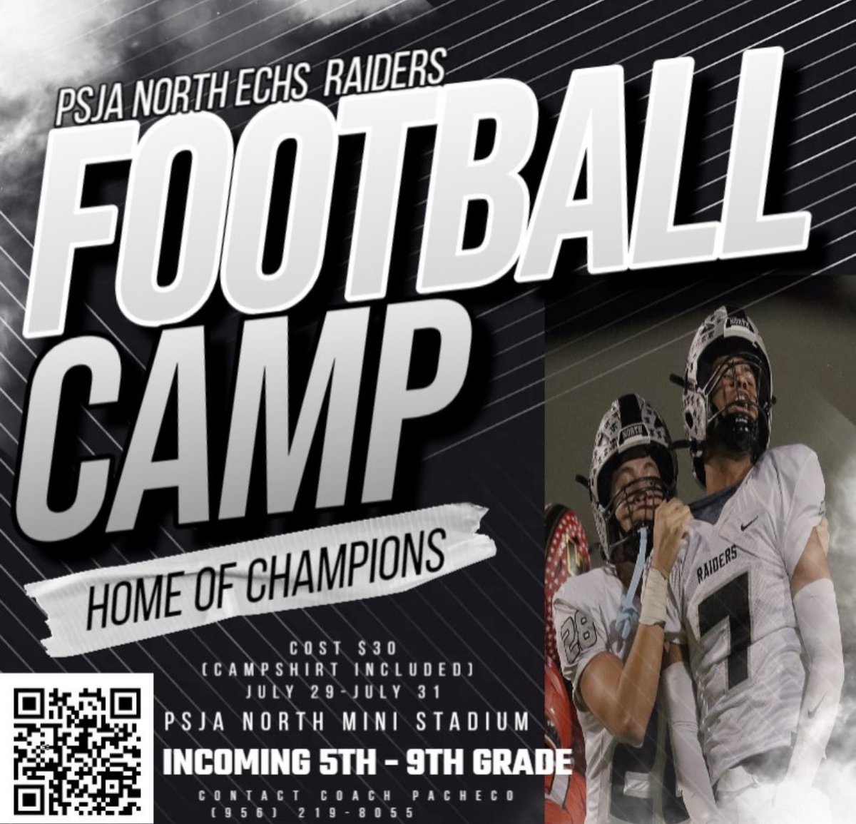 ⏰to sign up for the annual <a href="/North_Raiders_A/">NHS Raider Athletics</a> 🏈 Camp. 
$30 per athlete (includes camp shirt). July 29-31st <a href="/PSJANORTHECHS/">RAIDER NATION</a> mini stadium. Come be apart of the next 🏆 team. #HomeOfChampions 🏆🏈☠️