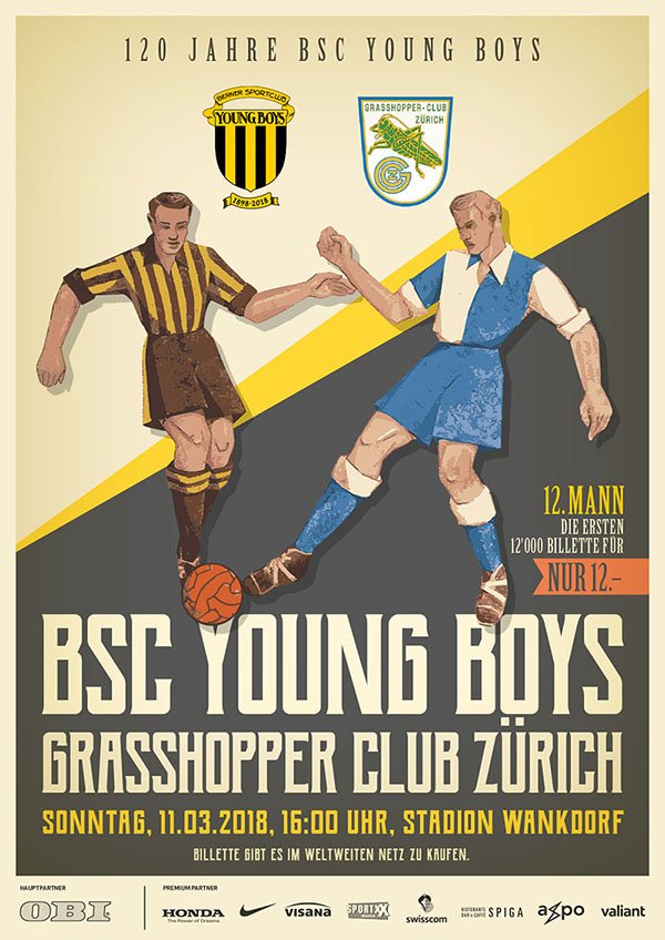 Plakat für das 120-jährigen Bestehen des BSC Young Boys anlässlich des Heimspiels vom 11. März 2018 gegen den Grasshoppers.
