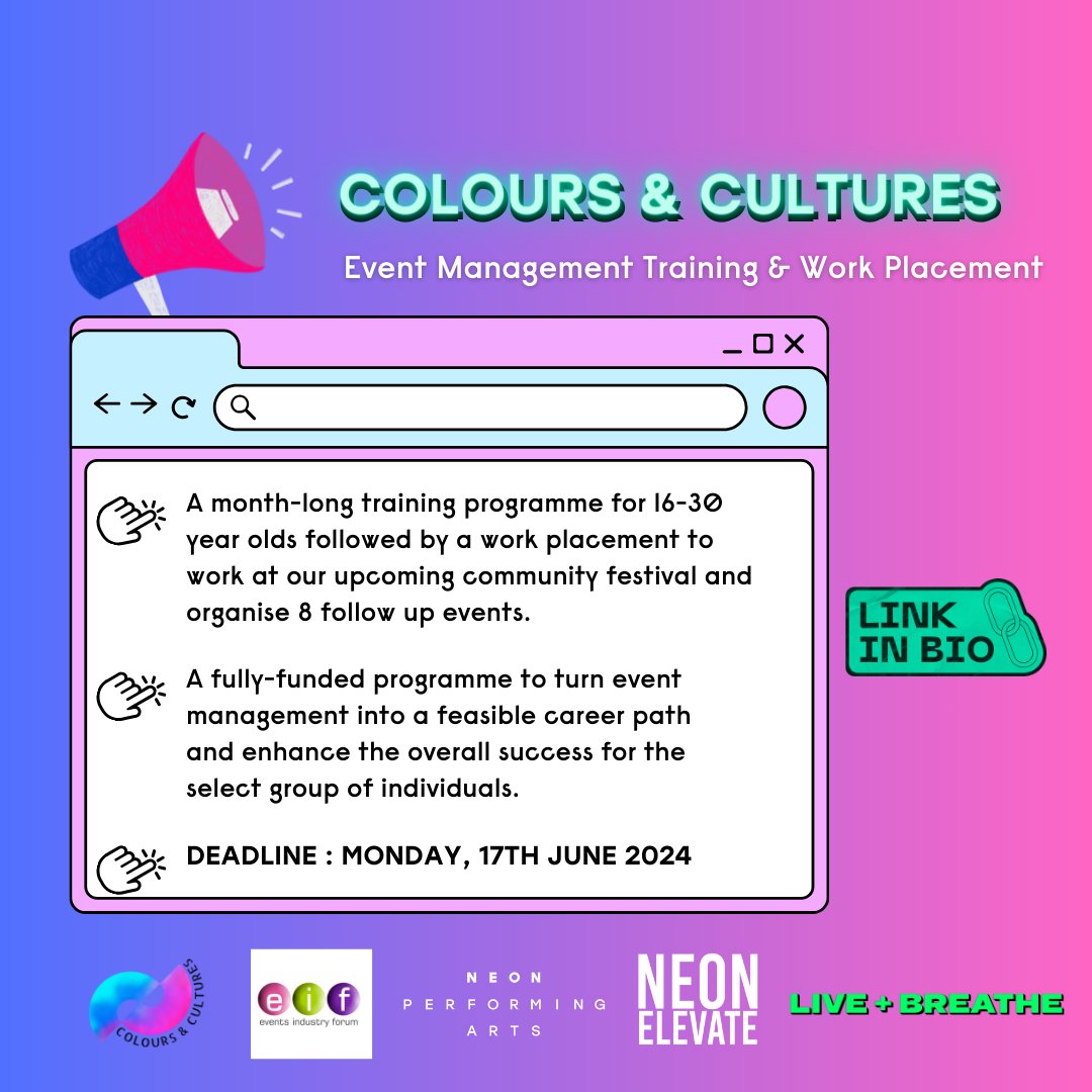 APPLY NOW to participate in COLOURS &amp; CULTURES: a 3 day festival celebrating South London's diverse community and green spaces. 2nd - 4th August, 2024 📍 Vauxhall Pleasure Gardens #southlondon #opportunities #artsjobs #weliveandbreathe
houseofneon.org/colours-cultur…