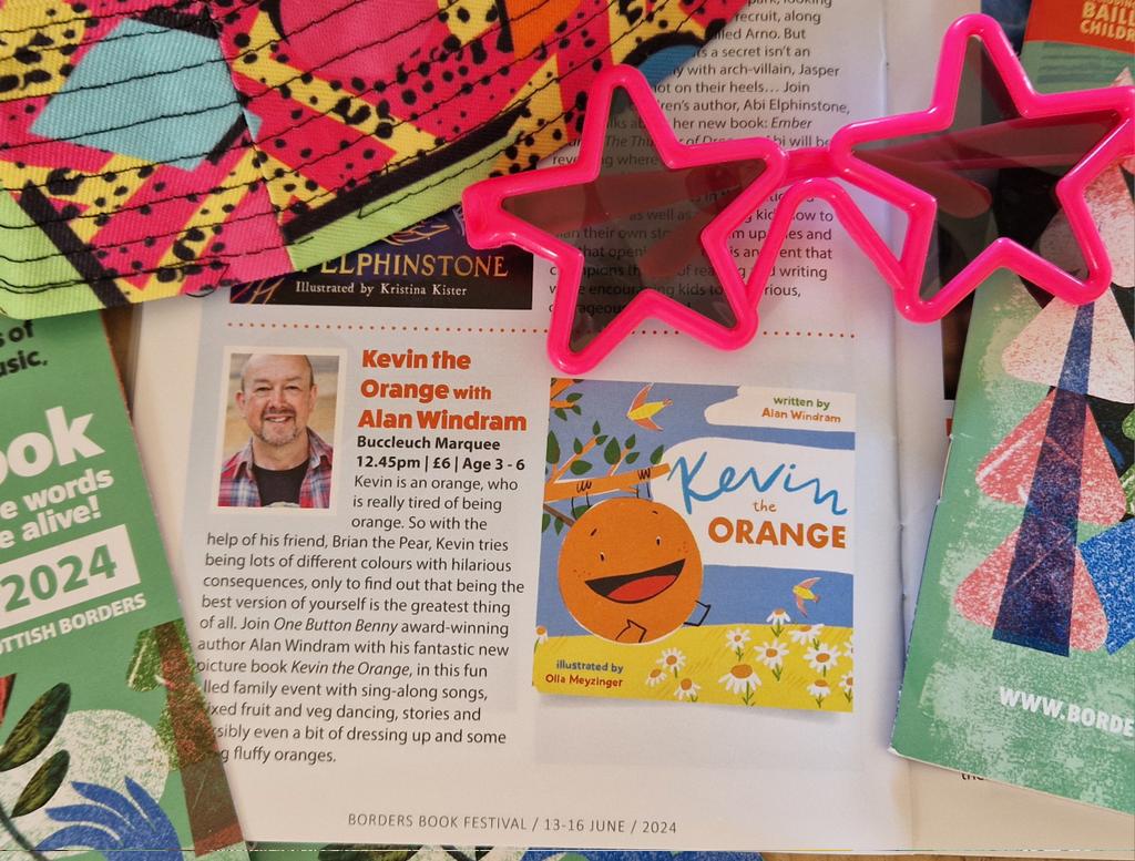 akwindram's tweet image. Oh yes! Props have arrived for my #KevinTheOrange event @BordersBookFest . Tickets are going fast for this Orangtastic #picturebook event on Sat 15th June at 12.45. Stories,  songs groovy fruit and veg dancing, and #FluffyOranges. Grab your tix here 😀🍊 citizenticket.com/events/borders…
