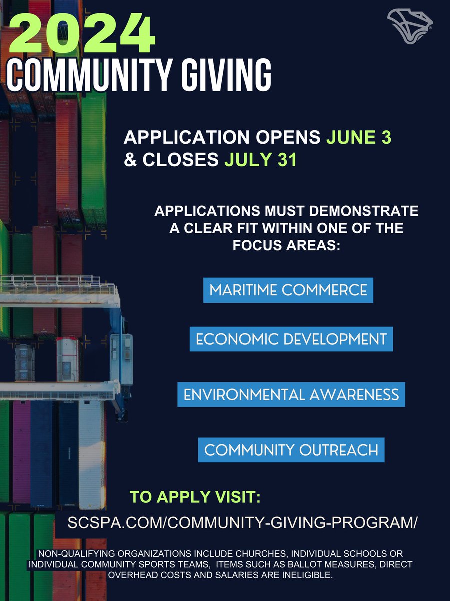 SCPorts's tweet photo. #SCPorts 2024 Community Giving Program is now accepting applications: https://t.co/GDSMl99GeT