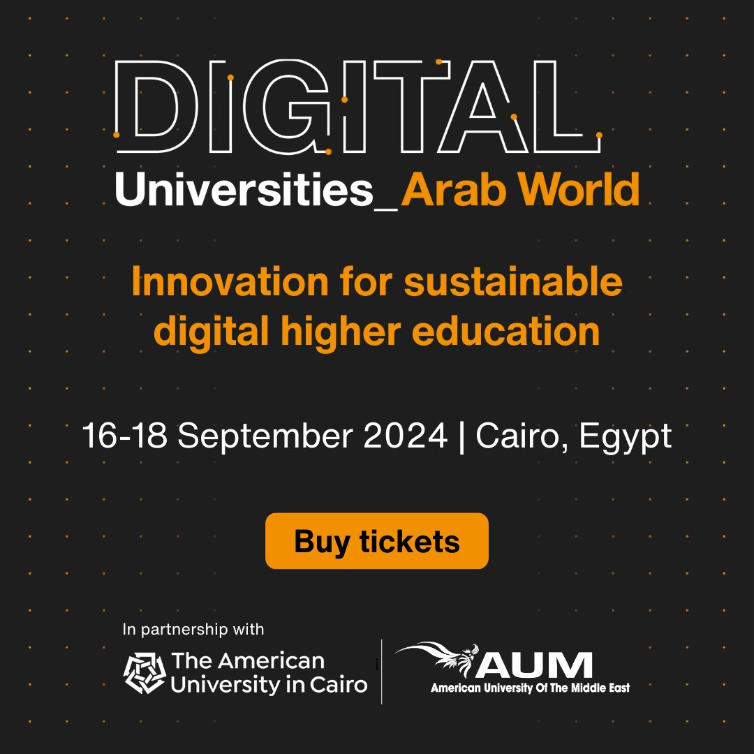 AAU_67's tweet photo. Join university leaders, industry partners, and innovators in #Cairo from 16–18 September 2024, for Digital Universities Arab World 2024!

Explore how digital innovation and #AI are transforming #highereducation.
Hosted with The American University in Cairo and The American University of the Middle East, this event will feature panels, case studies, practical workshops, and networking opportunities.
Come add your voice in shaping the future of education in the Arab region!

👉 For more info and to book your ticket, visit https://t.co/XN9L5BR83G.

#DigitalUniversitiesArabWorld #HigherEd #AI #DigitalTransformation #EducationInnovation #Cairo2024