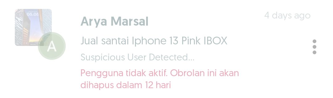 MIAAAW_____'s tweet photo. Jd alhamdulillah aku dan mba A selamet gaes, cuman rugi effort doang karena harus otw ke lokasi cod. 

Besoknya akun ol* nya abu2 begini 🥲 dan aku chat pake nomorku yg awal dia hubungi sempet ceklis 2 trs lgsg di block https://t.co/XYal3ZOCYQ