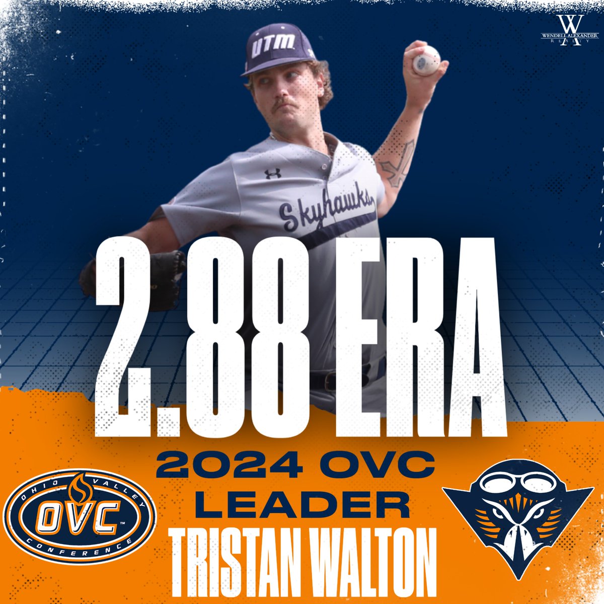 Top two and not two...🥇 Congratulations to Tristan Walton on becoming the first @UTMBase pitcher to finish as the ERA leader in the OVC! #MartinMade #OVCit