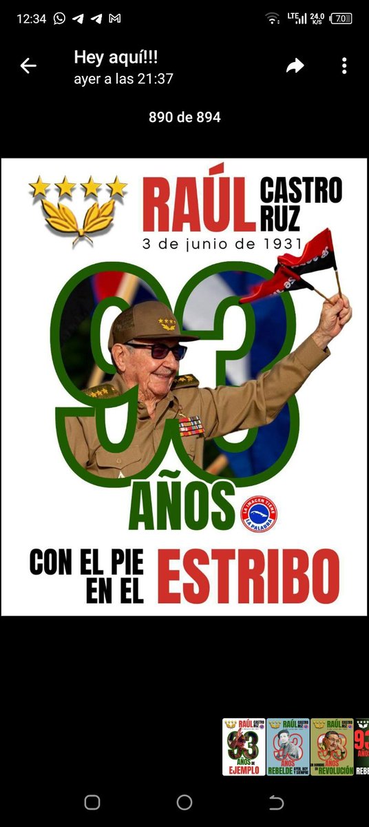 MartiCastro1159's tweet photo. Felicidades y un fuerte abrazo en su 93 cumpleaños para el Veterano Mambí que sigue siendo un Eterno Joven Rebelde 💪👇
#RaúlEsRaúl
#DeZurdaTeam_
#Cuba 🇨🇺 #IslaRebelde
❤️💪🇨🇺💯‼️ https://t.co/95ha6AoKba