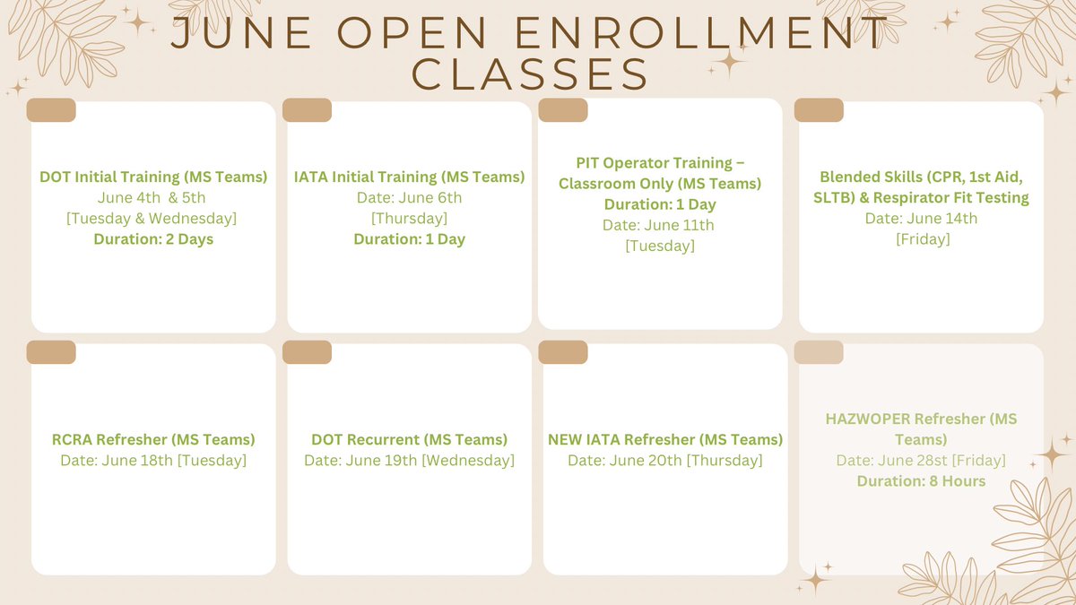 June online classes are up and ready for enrollment!

Contact us today to get yours scheduled!

#qssi
#surroundyourselfwithsafety 
#safetyisalifestyle 
#openenrollmentclasses 
#onlinetraining 
#getcertified