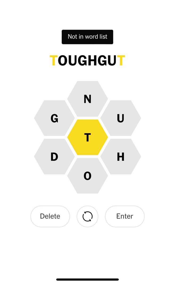 Toughgut - a stomach that can withstand any food that’s been ingested, including ghost peppers, fried fisherman’s platters and triple-cream Brie. 

#nytspellingbee #fan #hivemind