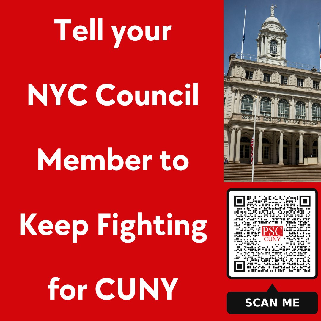 Urge the NYC Council to:

-continue fighting for #CUNY to restore cuts and lift hiring freezes;
-focus on funding student services;
-make capital investments in @CUNY campuses & more... psc-cuny.org/issues/write-y…

#InvestinCUNY #APeoplesCUNY #FullyFundCUNY