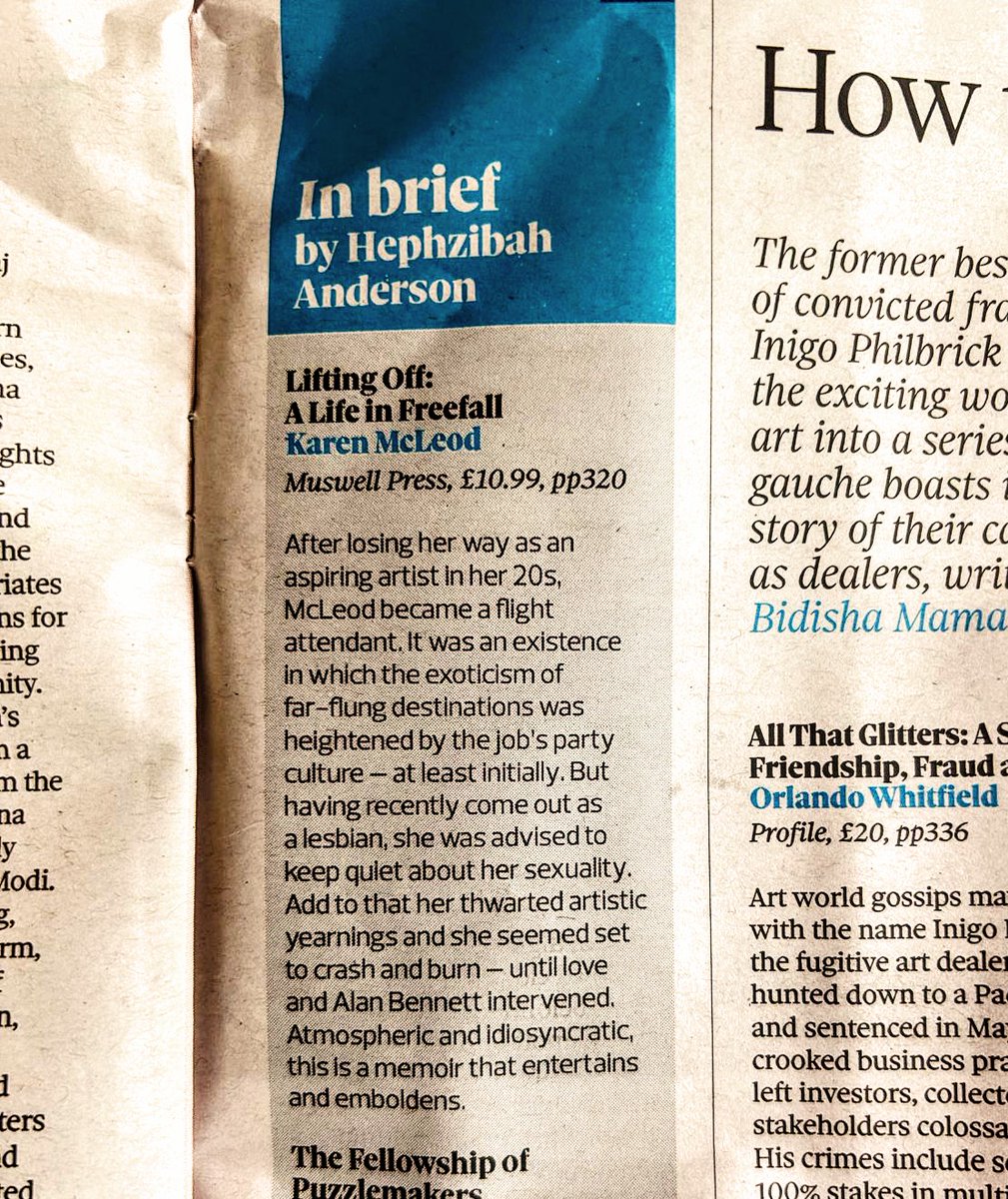 Karen McLeod ๐ฉโโ๏ธโ๏ธ๐ณ๏ธโ๐ (@karenmcleod_) on Twitter photo 'Atmospheric and idiosyncratic, this is a memoir that entertains and emboldens' - I'll take that!
Very chuffed with the first review from <a href="/HephzibahA/">Hephzibah Anderson</a> (what a name!) in Sunday's <a href="/ObserverUK/">The Observer</a>. Published this Thursday <a href="/MuswellPress/">Muswell Press</a> โ๏ธ
theguardian.com/.../lifting-ofโฆ...
#booktwt #liftingoff 'Atmospheric and idiosyncratic, this is a memoir that entertains and emboldens' - I'll take that!
Very chuffed with the first review from <a href="/HephzibahA/">Hephzibah Anderson</a> (what a name!) in Sunday's <a href="/ObserverUK/">The Observer</a>. Published this Thursday <a href="/MuswellPress/">Muswell Press</a> โ๏ธ
theguardian.com/.../lifting-ofโฆ...
#booktwt #liftingoff