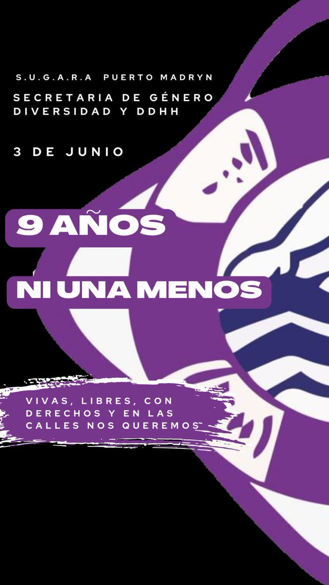 Hoy a las 18hs. en Plaza San Martín de Puerto Madryn, invita la Secretaría de Género, Diversidad y DDHH a la a 9 años de “NI UNA MENOS”. 
#GUARDAVIDAS #SUGARA #CHUBUT