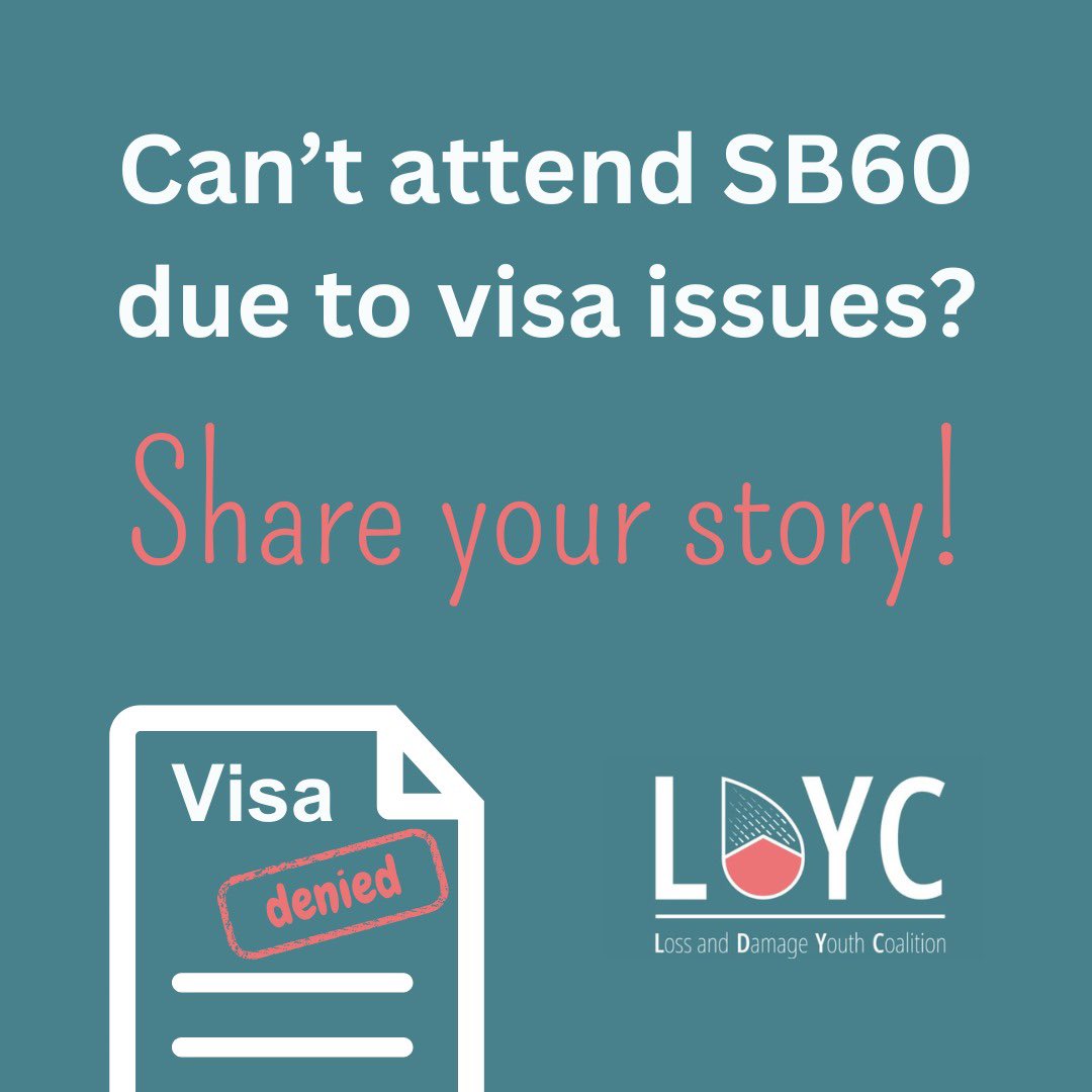 LossDamageYouth's tweet photo. Many can't attend #SB60 due to visa issues— This is an injustice! We must raise this issue and hold the German government, @UNFCCC, and others accountable. If you’re affected, fill this 2 minutes form to help us campaign against this injustice 

https://t.co/GS9h05PW9S https://t.co/IOzKFj2qKc