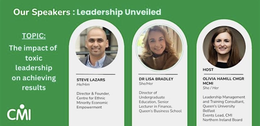 This is our line up for our online event discussing toxic leadership. 

📔 Sign up at the link below!

eventbrite.com/e/leadership-u…