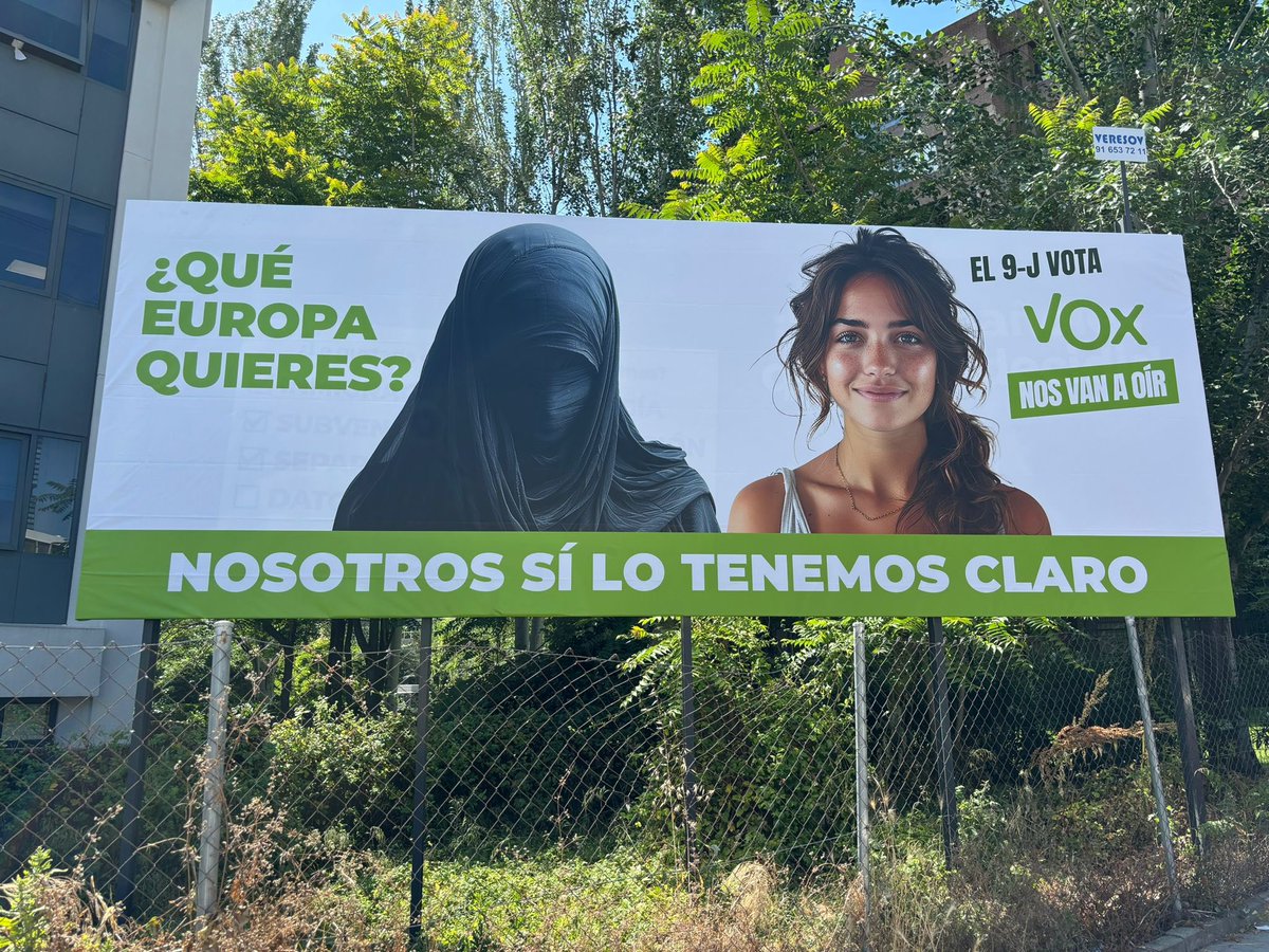 🇪🇸 | El cartel de VOX (@vox_es) para las elecciones del 9 de junio, en contra de la inmigración musulmán ilegal que promueve Pedro Sánchez en España.