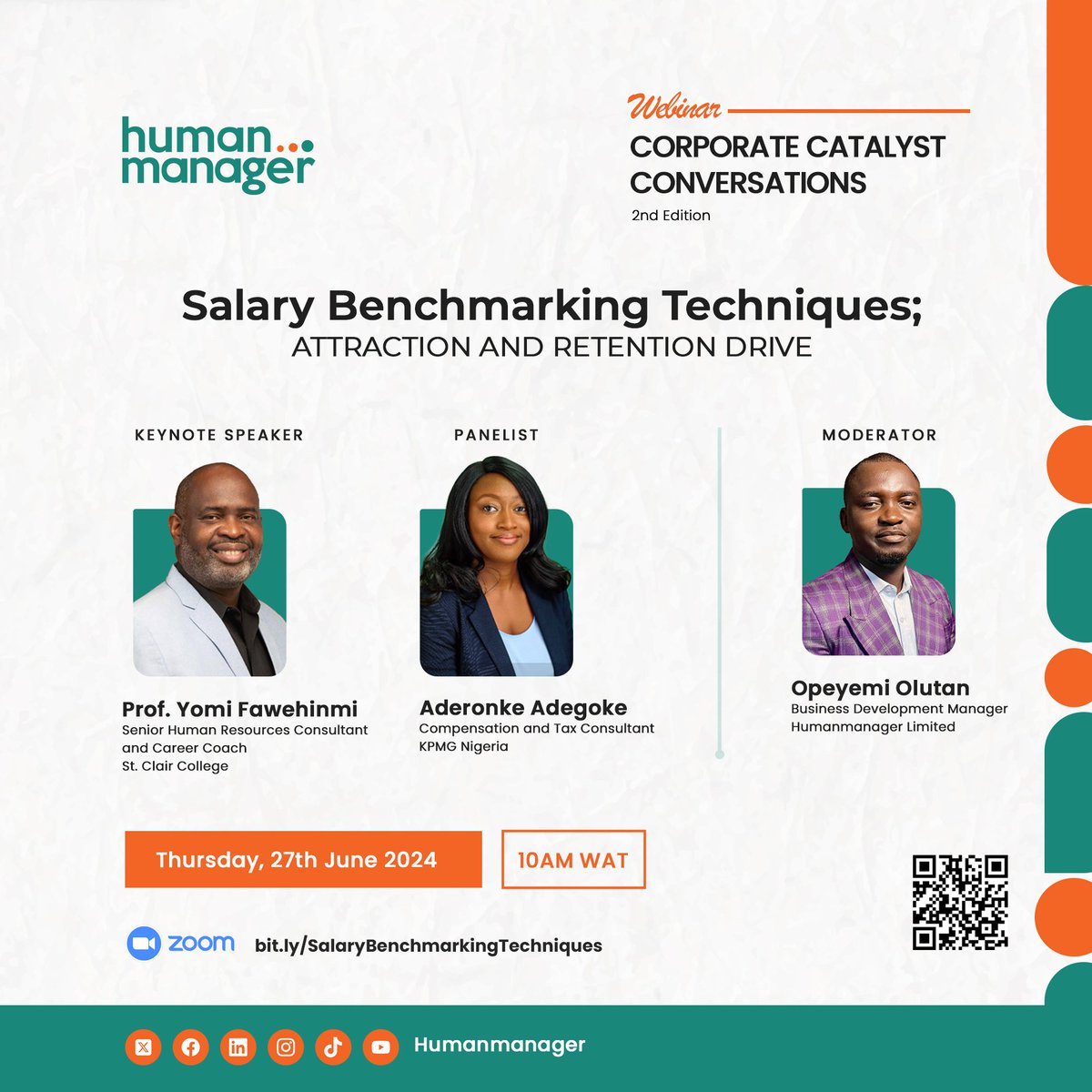 HumanManagerNig's tweet photo. How much is enough to keep talents engaged?

Join us at HumanManager Corporate Catalyst Conversations Webinar on "Salary Benchmarking Techniques; Attraction and Retention Drive."

Join our esteemed speakers..........
Please visit https://t.co/iXpmltDnaZ to register.
#NLC
#DearNLC https://t.co/MkAXPdR8hO